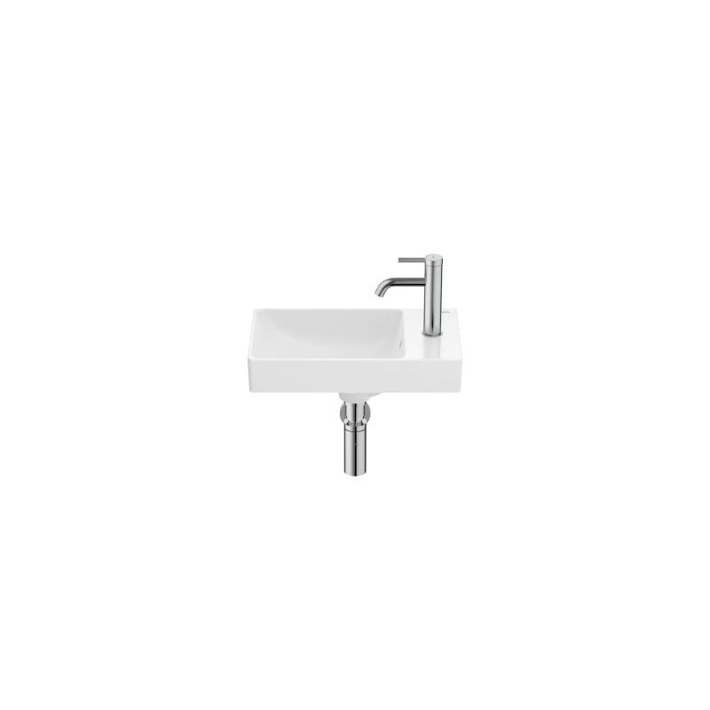 Lavabo asimétrico de Fineceramic® mural compacto - Blanco brillo